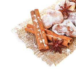 Cookies with anise stars and cinnamon on sacking