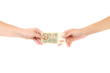 Fifty rubles in hands.