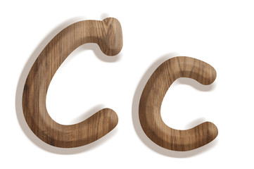 Alphabet made from wood, isolated on white background.