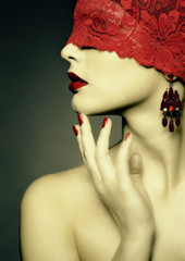 Retro woman wih red ribbon