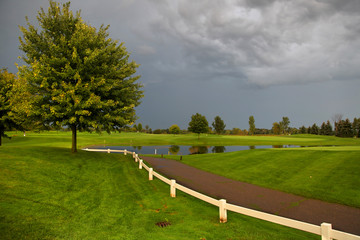 Golf course on a stormy day