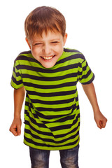 young teenage boy in green t-shirt fun carefree laugh isolated o
