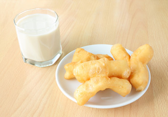 Soybean milk and deep fried doughstick breakfast.