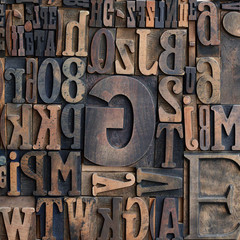 Wooden printers typeface letters