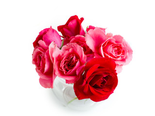 three red roses are on a white background