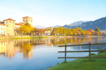 Fototapeta premium on the Adda river, glimpse of Brivio