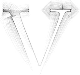 Hand draw font. LETTER V. Vector illustration