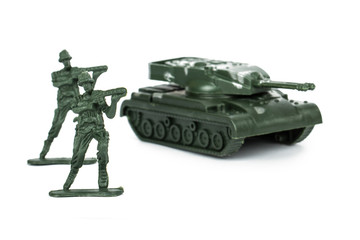 Miniature Toy Tank and Soldiers