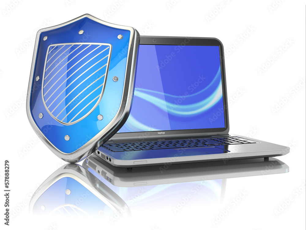 Poster internet security concept. laptop and shield.