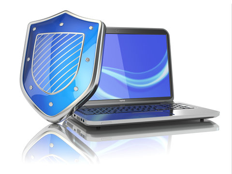 Internet security concept. Laptop and shield.