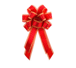 Red and gold gift bow and ribbon isolated on white background