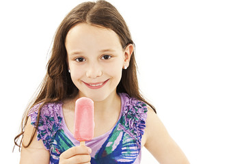 Little girl with ice cream on white background