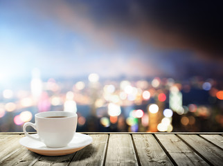 coffee on table in the night city