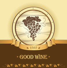 Wine cask . labels for wine with grapes. Barrel. Ceg - obrazy, fototapety, plakaty