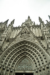 Details of facade of main Cathedral of Barcelona in Old Town