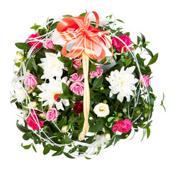 Beautiful bouquet of colorful spring flower in a basket.