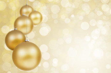 Naklejka na ściany i meble Golden Christmas balls on sparkling background