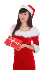 Female Santa Holding Gift