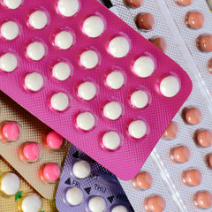 Colorful contraceptive pills strips.