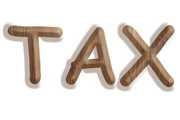 Business concept:  wooden word TAX on white background