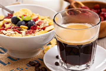 Coffee for breakfast with granola