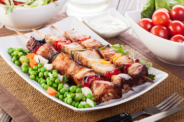 Grilled shashlik with vegetables