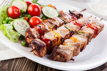 Grilled shashlik with vegetables