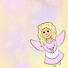 Süßer Weihnachtsengel - Vektorhintergrund in rosa