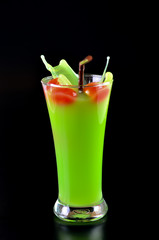 Guava shake drink in glass and tomato