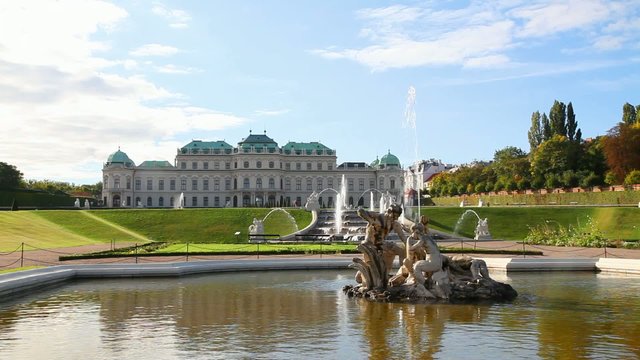 Fountain at Belvedere palace in Vienna, Austria on a sunny day