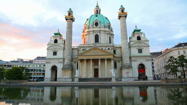 Karlskirche in Vienna, Austria in the morning at sunrise