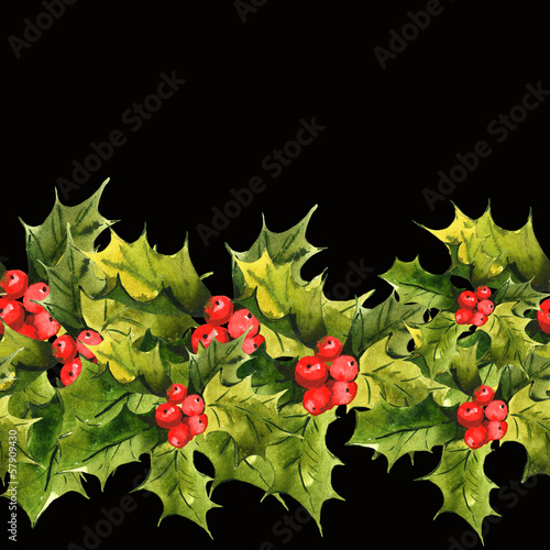 “Christmas Holly Watercolor seamless background” Stock photo and