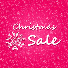 Christmas Sale Tag on Pink Doodle New Year Pattern