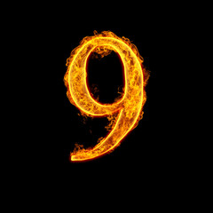 Fire alphabet number 9 nine