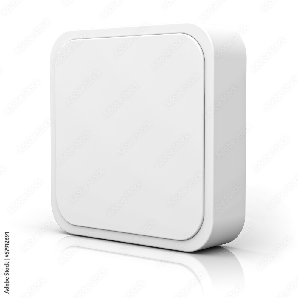 Poster Blank 3d square button over white background with reflection