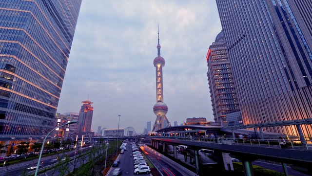 From day to night,Oriental Pearl Tower in Pudong,Shanghai,China