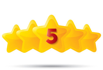Five golden stars with digit. Star icons on white.