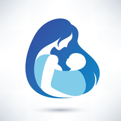mother holding baby in the sling, vector symbol
