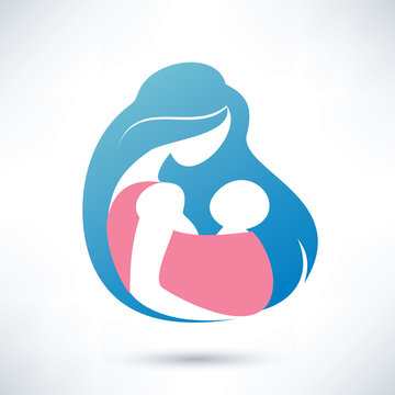 mother holding baby in the sling, vector symbol