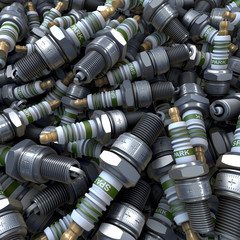 Haufen Zündkerzen in der Werkstatt