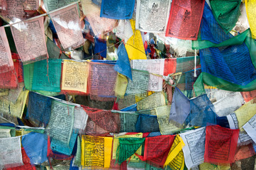 Praying flags at Buddhist monastery. India