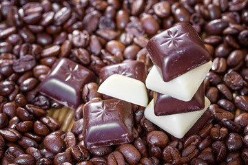 Background from coffee beans and chocolate