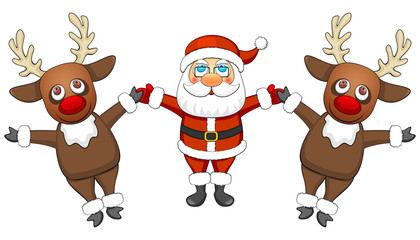 Two reindeers and Santa Claus
