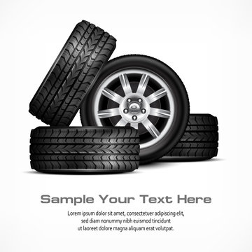 Car black new wheels on white background, vector illustration