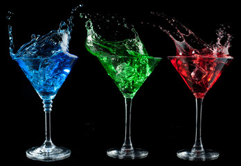 Alcoholic cocktails set - red, green, blue.