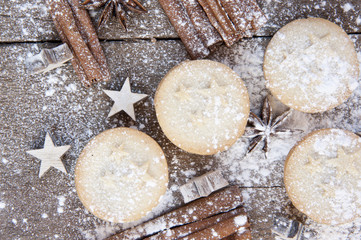 Warm image of Christmas foods on rustic style wooden background