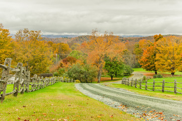 Winding Dirt Road through Hilly Countryside in Autumn