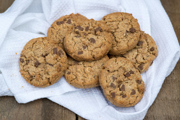 Rustic setting with chocolate chip cookies
