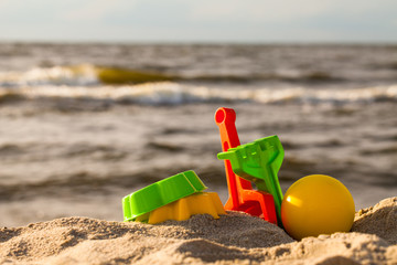 children's beach  toys on sand