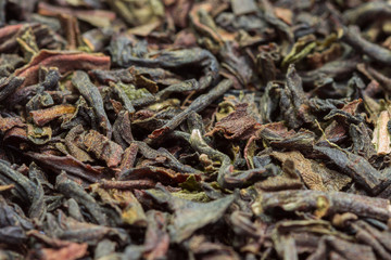 Dried tea leaves, macro
